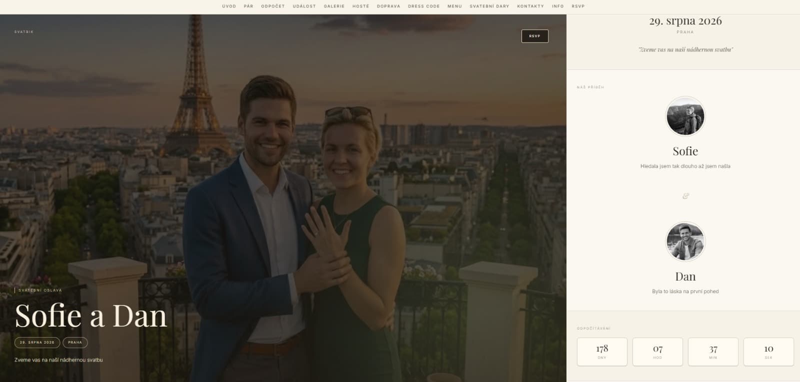 Wedding website homepage preview